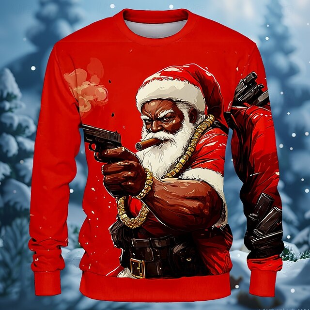 New Year Christmas Men's Santa Claus Gun Sweatshirts Sweatshirt Sweatshirt Long Sleeve Sweatshirt Crew Neck Vacation Cool Daily 3D Printing Party Christmas Holiday Crewneck 3D Print 3D Winter Spring4