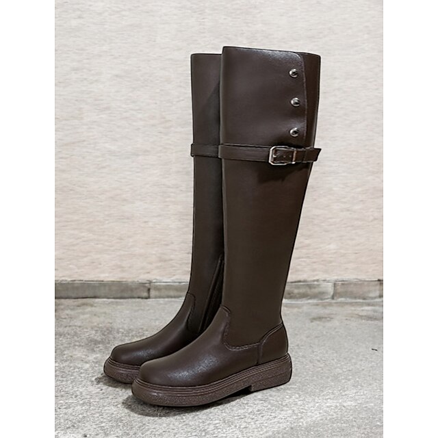  Botas femininas pretas de cano alto, extra largas, com fivela e zíper lateral – ajuste confortável para roupas casuais e do dia a dia