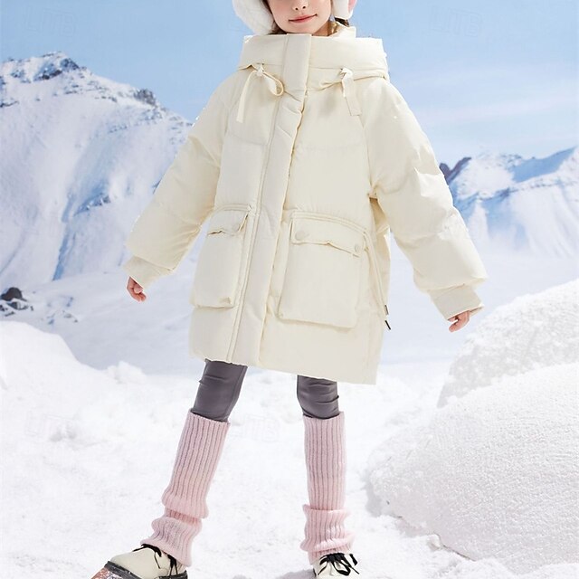  Děti Dívčí Dolů Pevná barva Módní Kapsy Škola Kabát Svrchní oděvy 4-12 let Podzim Černá Bílá Světlá růžová