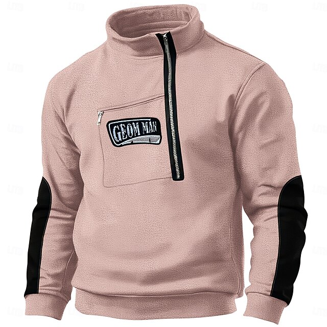  Homens Moletom Fleece Moletom com zíper Tático Preto Rosa Cáqui Cinzento Meio Zíper Tecido Desportos e Ar livre Diário Feriado Roupa de rua Legal Retro Inverno Primavera & Outono Roupa Moletons
