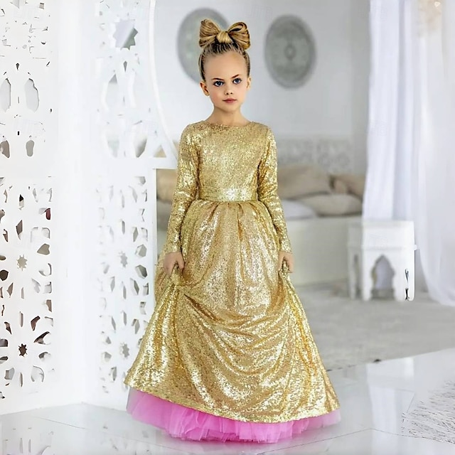  Infantil Para Meninas Vestido de festa Côr Sólida Sem Manga Manga Longa Espetáculo Com Transparência Princesa Doce Com Transparência Longuette Vestido da bainha Vestido De Tule Verão Primavera Outono