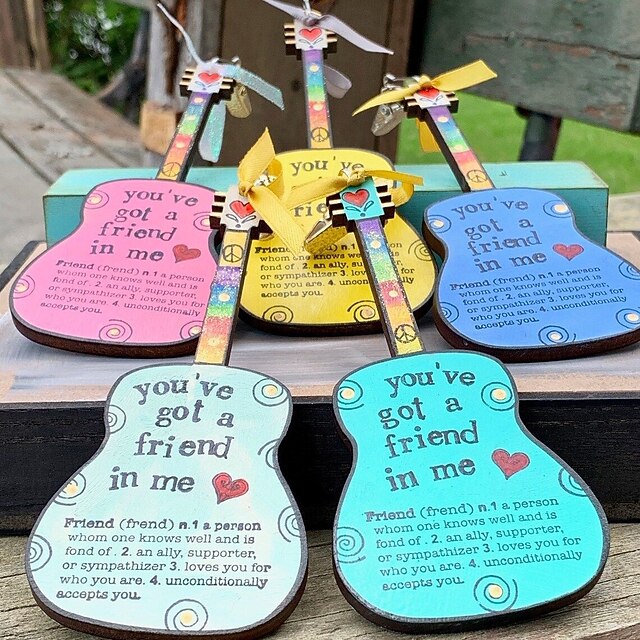 Colorful Wooden Guitar Wall Decor Hanging Ornaments, Home Festival