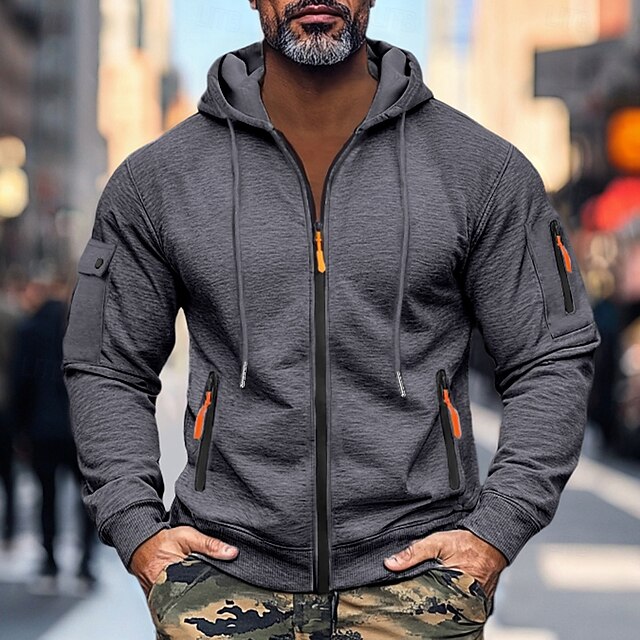  Men's Hoodie Zip Hoodie Sweatshirt Thick Hoodies Tactical Black Navy Blue Khaki Light Grey Dark Gray Hooded Plain Work Sports & Outdoor Casual Streetwear Basic Casual Spring &  Fall Cross-Seasons