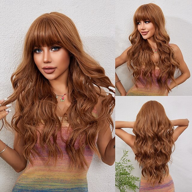  Synthetische pruiken Gekruld Golvend Strakke pony Met pony Machinegemaakt Pruik 66.0 cm Lichtbruin Synthetisch haar Dames Schattig Cosplay Feest Lichtbruin