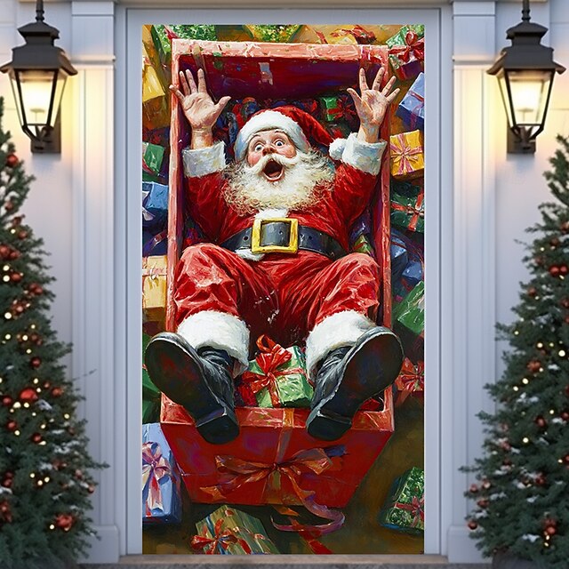 Christmas Door Decorations Door Covers Santa Claus Xmas Gifts Door Tapestry Door Curtain Decoration Backdrop Indoor/Outdoor Door Banner for Front Door Farmhouse 15