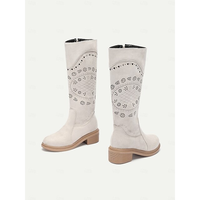 Women's Grey Embroidered Western Cowboy Boots with Laser Cut Detailing