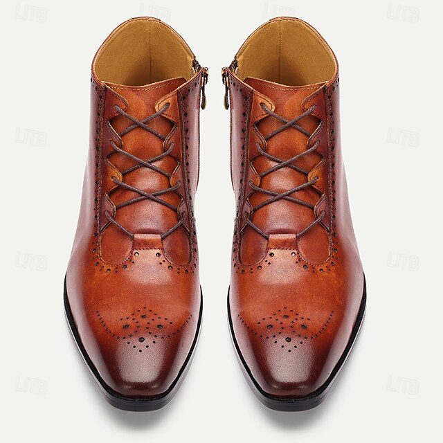 Men's Brown LaceUp Ankle Boots with Brogue Detailing Premium Cowhide