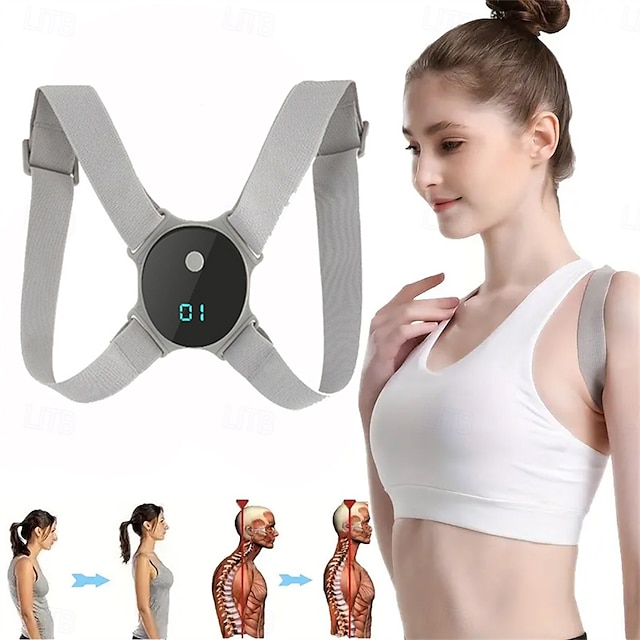  מתקן יציבה חכם עם תזכורת רטט ותצוגת lcd - רצועת תמיכה גב בלתי נראית נטענת באמצעות usb לגברים ולנשים כאחד.