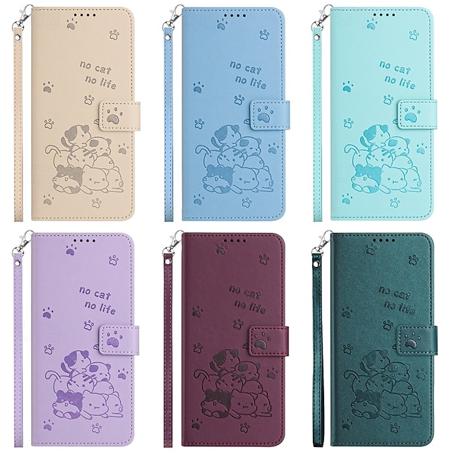  telefone Capinha Para iPhone 16 Pro Max Plus iPhone 15 Pro Max Plus iPhone 14 13 12 11 Pro Max Plus Mini SE Capa para Cartão Wallet Com Suporte Proteção de corpo inteiro com pulseira Gato Retro TPU