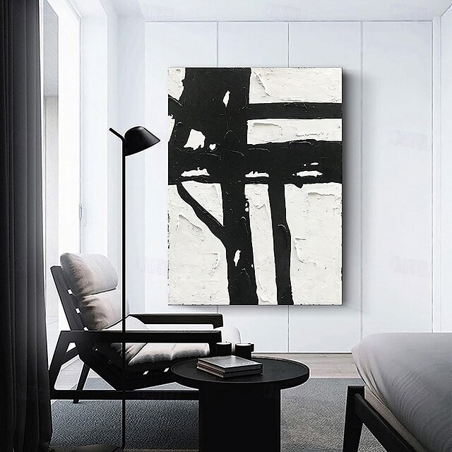 Handpainted White Black Textured Painting handmade Oversized 3D