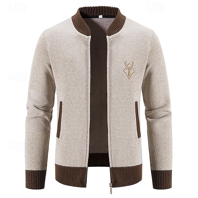  Homens Sueter Cardigan Suéter Cortado Suéter com zíper Suéter de malha Estriado Tricotar Padrão Patchwork Bolsos Bloco de cor Colarinho Chinês Moda Clássico Roupa Diária Encontro Roupa Outono
