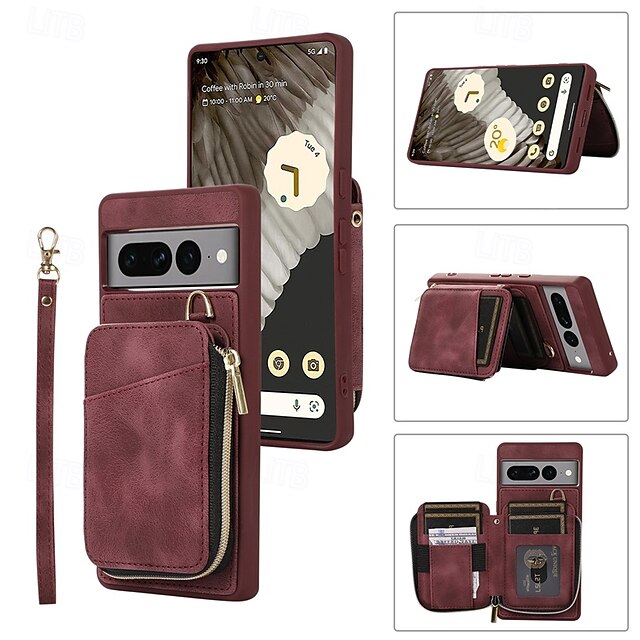  telefono Custodia Per Pixel 7 Pro Pixel 6 Pro Per retro Con supporto Cerniera con cordino Retrò TPU pelle sintetica