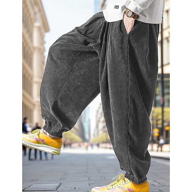  Herr Joggingbyxor Joggare Manchesterbyxor Långbyxor Harem byxor Snörning Elastisk midja Opressade byxor Slät Komfort Varm Fullängd Utomhus Ledigt Dagligen Sport Mode Svart Grå