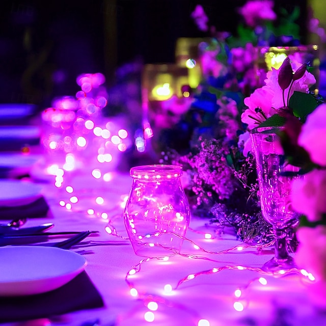  elegante Hochzeitsempfangsparty, 5 m, 50 LED-Lichterkette aus Silberdraht, batteriebetriebene Lichterkette für Zuhause, Weihnachten, Hochzeit&Partydekoration