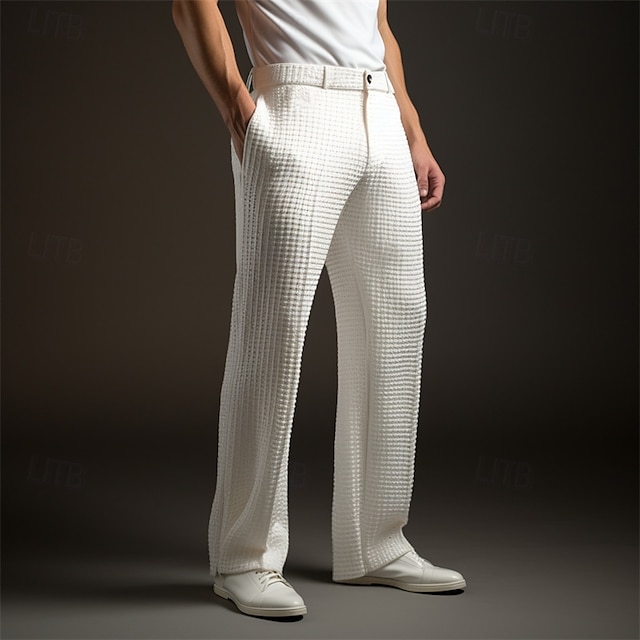  Hombre pantalones de traje Pantalones Pantalones de traje Pantalones de gofres Bolsillo delantero Pierna recta Plano Comodidad Suave Longitud total Boda Exterior Negocio Moda Moderno Negro Blanco