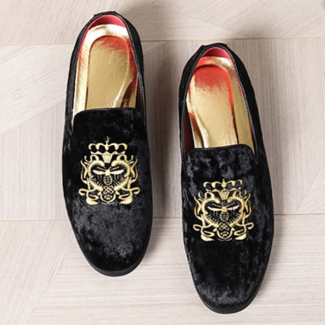  pánské tmavě modré sametové mokasíny se zlatou výšivkou - elegantní slip-on boty na formální akce a večírky