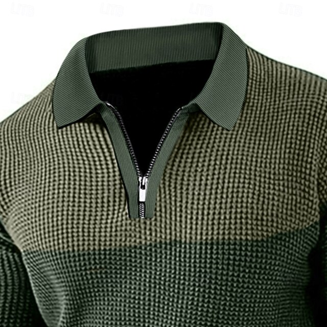 Men's Waffle Polo Shirt Polo Shirt Formal Business Quarter Zip Long
