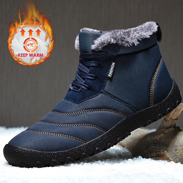 Men's Black Waterproof Winter Snow Boots with Plush Fur Lining, Lace-Up Design, and Anti-Slip Sole – Warm Outdoor Footwear 25
