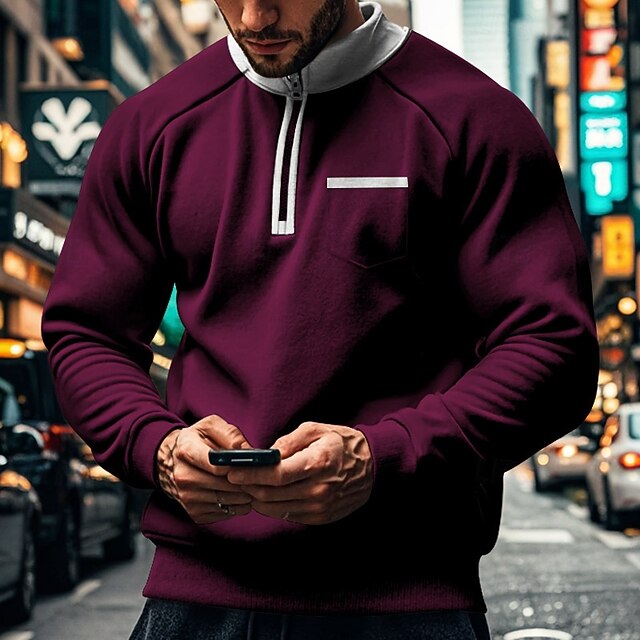  Homme Sweat-shirt Pull Sweat-shirt quart de fermeture éclair Noir Rouge bleu marine Gris Clair Gris foncé Col montant Bloc de Couleur Avec Poches Sport & Loisir Occasionnel Quotidien Streetwear