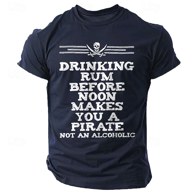Men's Funny Pirate T-Shirt - Drinking Rum Before Noon Graphic Lifestyle Tee Short Sleeve 7