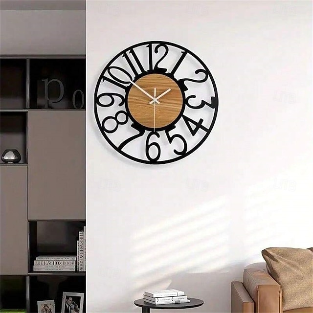  väggklocka konst enkel klocka utomhusklocka 16 tum järnkonst trä romerska siffror stor utomhusklocka retro öppen ansikte tyst kvarts batteridriven dekorklocka