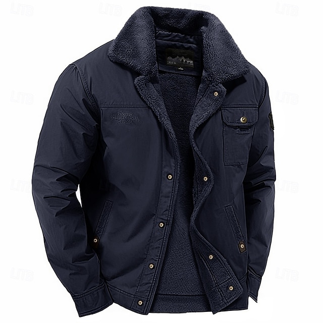  Herre Trucker jakke Vinterfrakk Fleece-jakke Sherpa jakke Kontor og karriere Fritid / hverdag Hold Varm comfy Lomme Vinter عادي Årgang Mote Knaphul Blå Grønn Kakifarget Jakker