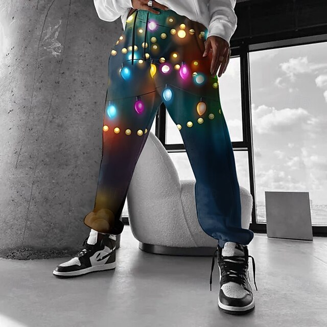 Men's Sweatpants Joggers 3D Print Lanterns Full Length Christmas Party Daily Holiday Casual Deep Blue Micro-elastic4