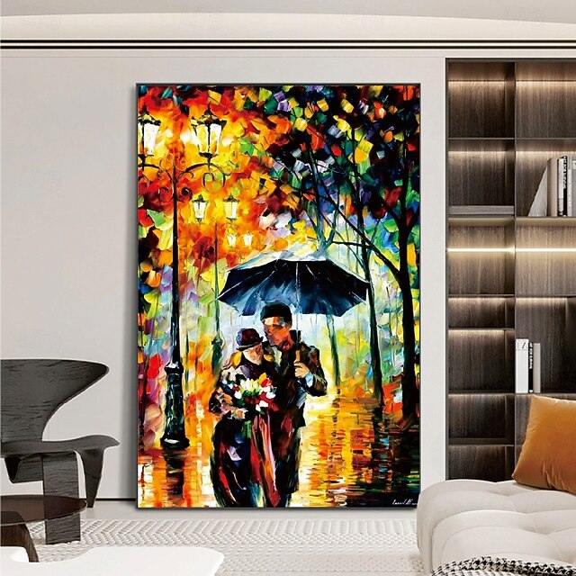 Handmade Hand Painted Oil Painting Wall Modern Abstract Rainny Lady