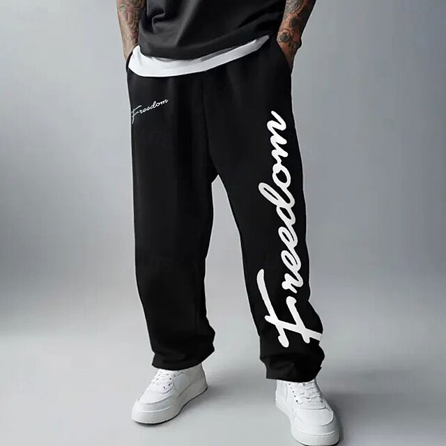 Men's Text Sweatpants Joggers Drawstring Elastic Waist Sporty Casual Outdoor Street Dailywear Pocket Straight Leg Trousers Spring Fall Winter 3D Print Black4
