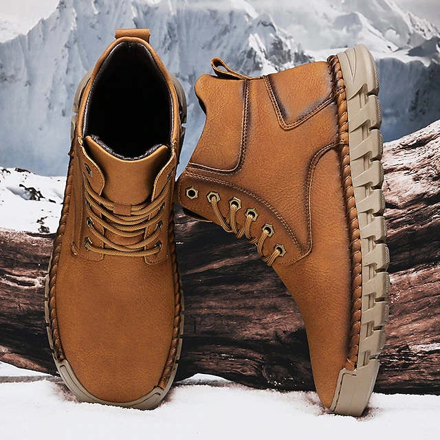 Men's Casual Faux Leather Ankle Boots - Lightweight Brown Lace-Up with Durable Flexible Sole for Outdoor and Everyday Wear 41