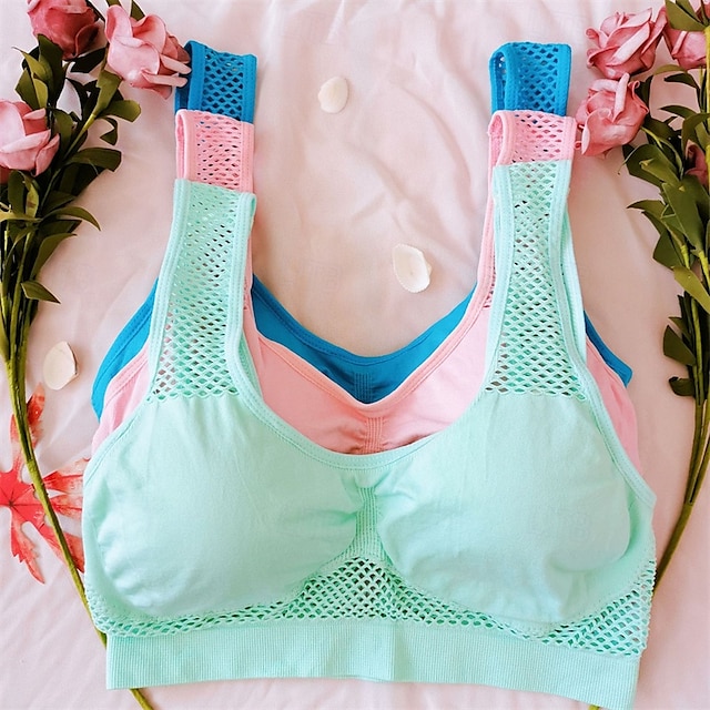  Women's Light Support Sports Bra Running Bra Open Back Bra Top Padded Fitness Leisure Sports Running Breathable Lightweight Soft Black White Pink Solid Colored