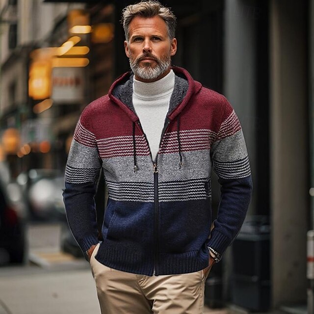 Men's Cardigan Zip Sweater Chunky Knit Regular Zipper Pocket Solid