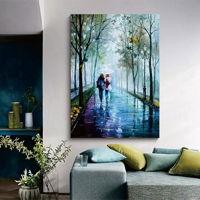 Couple lovers Oil painting handmade Raining Couple lovers oil painting