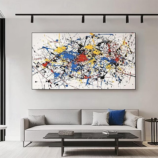 Handpaint Pollock Style Bold Red Yellow And Blue Wall Decor Splatter