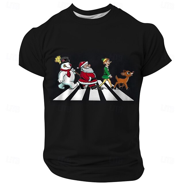 Christmas Men's Santa Claus Snowman Deer T Shirt Short Sleeve T shirt 3D Print Crew Neck Shirt Retro Vintage Casual Street Style Christmas Sports Outdoor Holiday Black Spring & Summer Clothing Apparel4