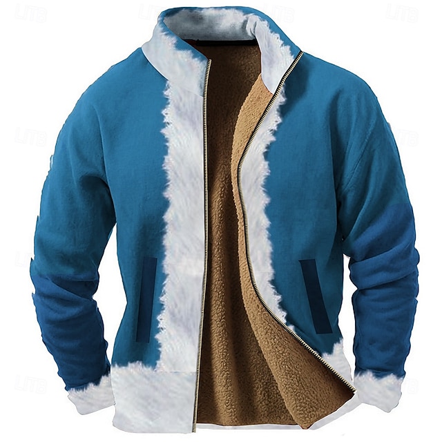  Capodanno Natale Per uomo Color Block Felpe Felpa Felpa Felpa con zip Manica lunga Felpa Con cerniera Di tendenza Giornaliero Semplice Con stampe Feste Natale Capodanno Zip intera Cerniera frontale