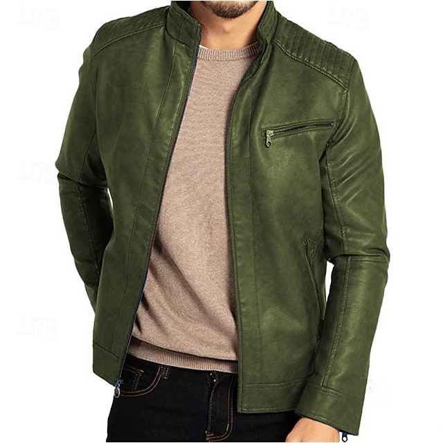 Men's Faux Leather Jacket Biker Jacket Motorcycle Jacket Daily Vacation