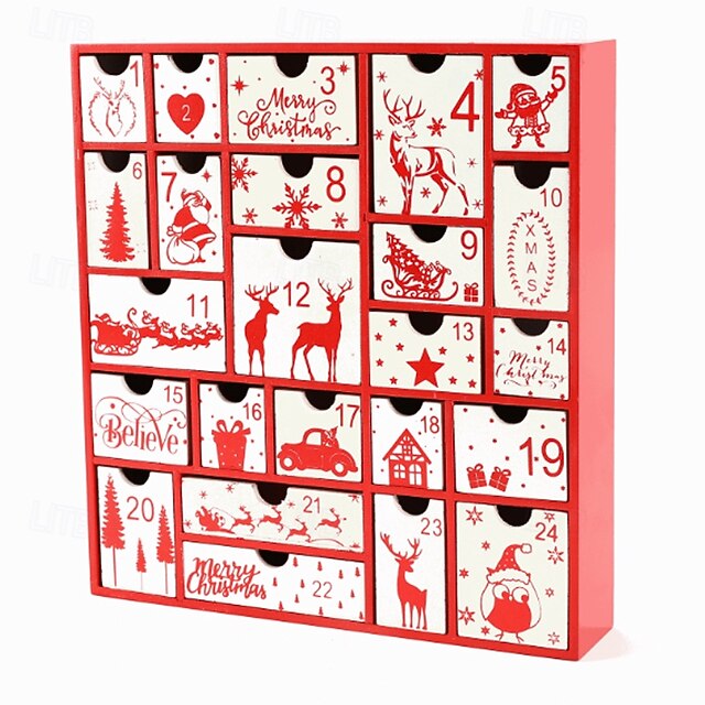 Christmas Advent Calendar with 24 Drawers - Wooden Table Decor Count Down to Christmas Gift, Tree, Reindeer, Snowflake Decorations - Festive Holiday Countdown 11