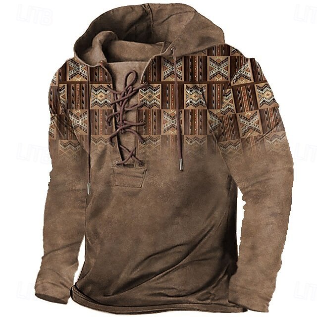 Men's Cowboy Hoodie Hoodies Sweatshirt Fashion Cool Long Sleeve Hooded Vacation Holiday Travel Brown Drawstring Fall Winter Designer4
