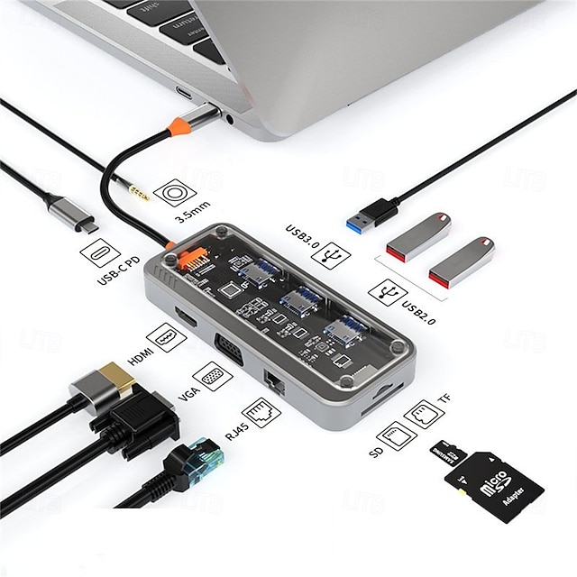  8/10 w 1 hub usb c 4k30hz stacja dokująca typu c do hdmi-kompatybilny rj45 ethernet pd100w dla komputera