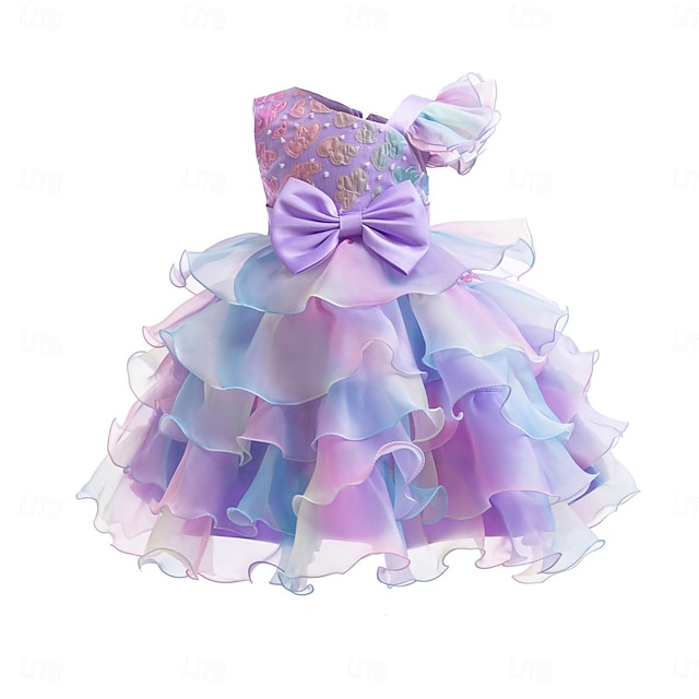  Bambino Da ragazza Vestito da festa Fiore decorativo Senza maniche Occasioni speciali Elegante Da principessa Poliestere Vestito da festa Estate Primavera 2-8 anni Multicolore Champagne Rosa