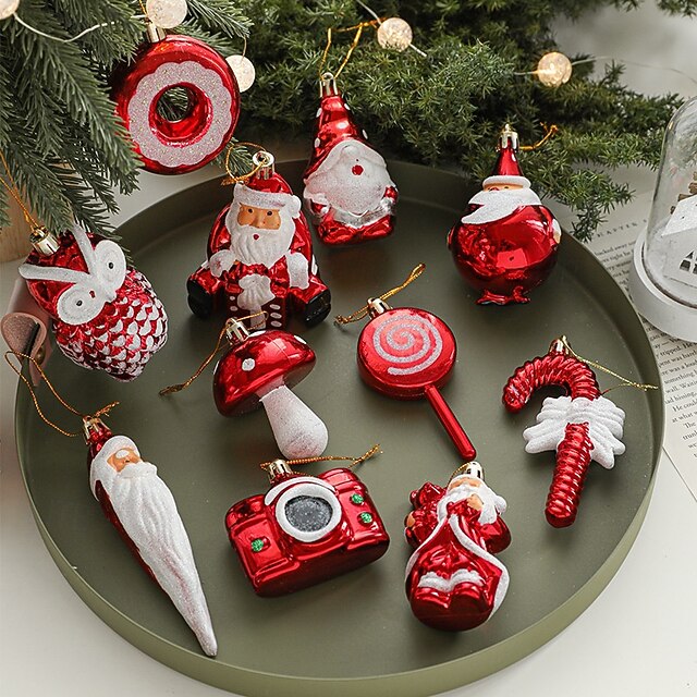 2pcs Christmas Ornaments Set Red Mushroom, Car, Pinecone, Lollipop