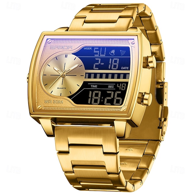  Orologio Digitale da Uomo SANDA Orologio da Polso Casual Moda Resistente agli Urti Luminosa Cronometro Orologio Alarm Clock Countdown Orologio in Pelle acciaio