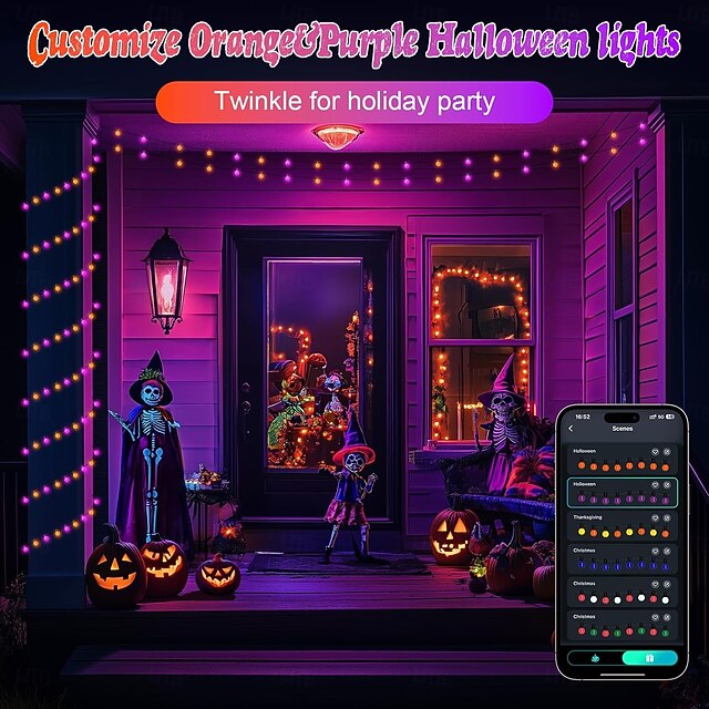 Dimmable RGB Outdoor String Lights 16ft 10m 25 LEDs, 32ft 5m 50 LEDs