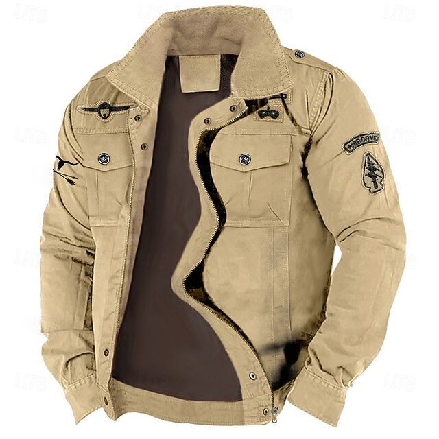 Men's Cotton Embroidered Military Jacket Cargo Jacket with Shoulder