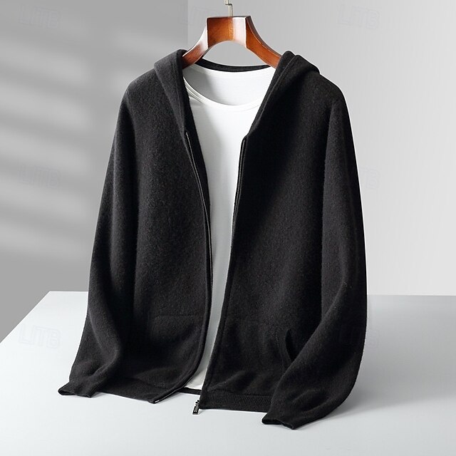  Herren Reißverschluss-Pullover Stricken Reißverschluss Einfarbig Mit Kapuze Strickware Elegant Schule Training Bekleidung Bischofsärmel Herbst Winter Schwarz Weiß S M L