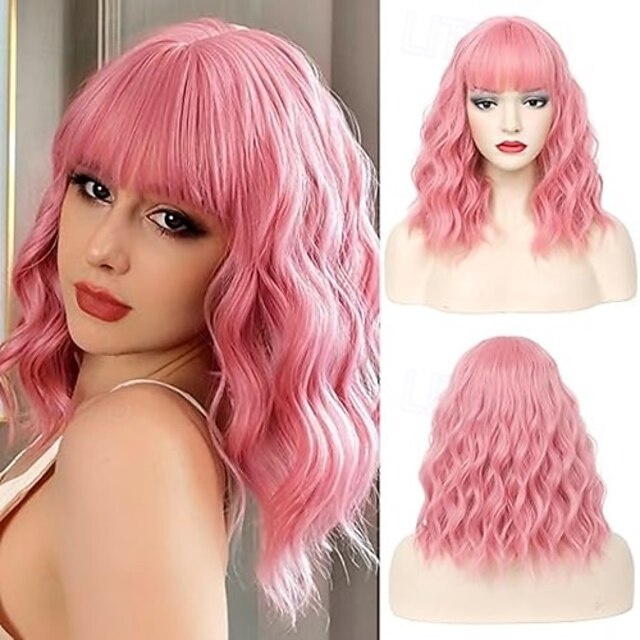  parrucche bob per donne parrucca corta riccia ondulata con frangia lunghezza spalle parrucca bob corta donne ragazze parrucca sintetica cosplay parrucche per feste di natale parrucche per il giorno