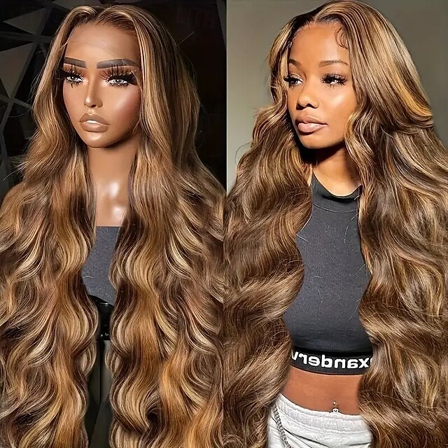  highlight body wave paróka emberi haj p4/27 13x4 csipke első paróka 150%-os sűrűségű női hosszú emberi haj