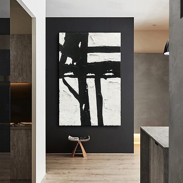 Handpainted White Black Textured Painting handmade Oversized 3D