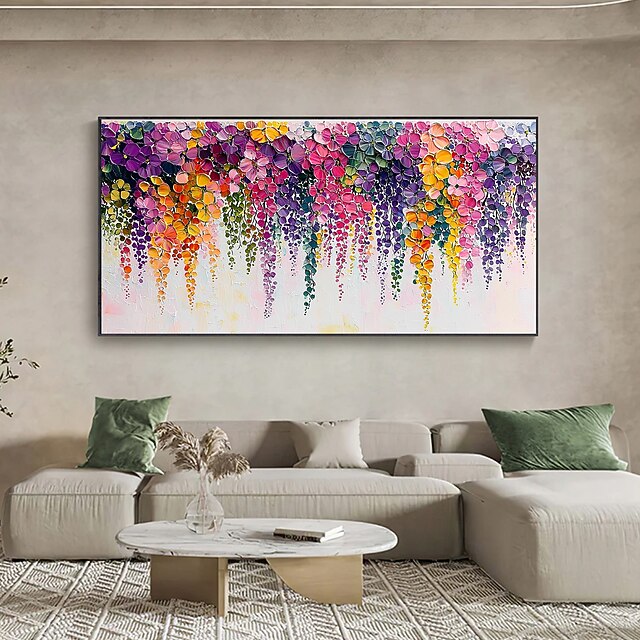 Handmade Original Colorful Flowe Oil Painting On Canvas Abstract Floral